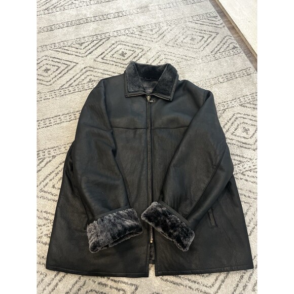 Men's Leather Winter Jacket 2XL Tall Black Jacques Duomor Faux Fur Lined - Picture 5 of 16